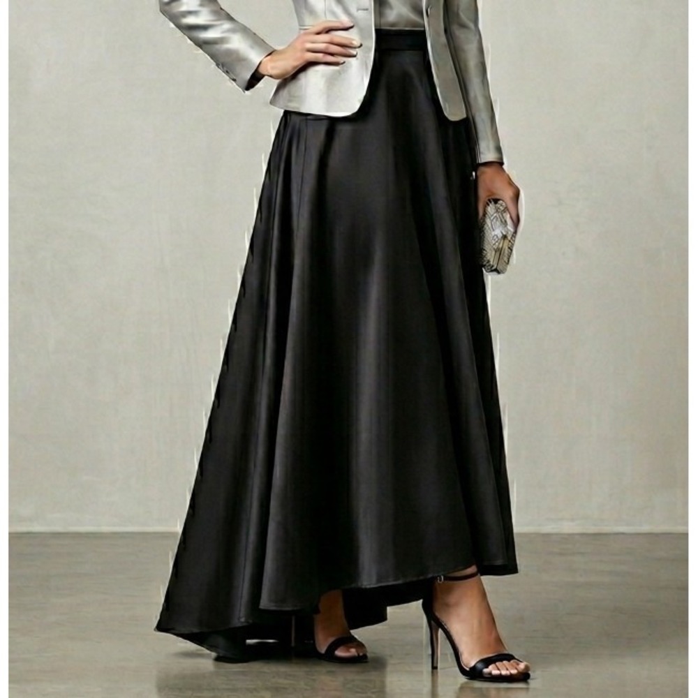 Tadashi Collection 8 Black Satin Maxi Skirt High Waisted High-Low Hem Formal